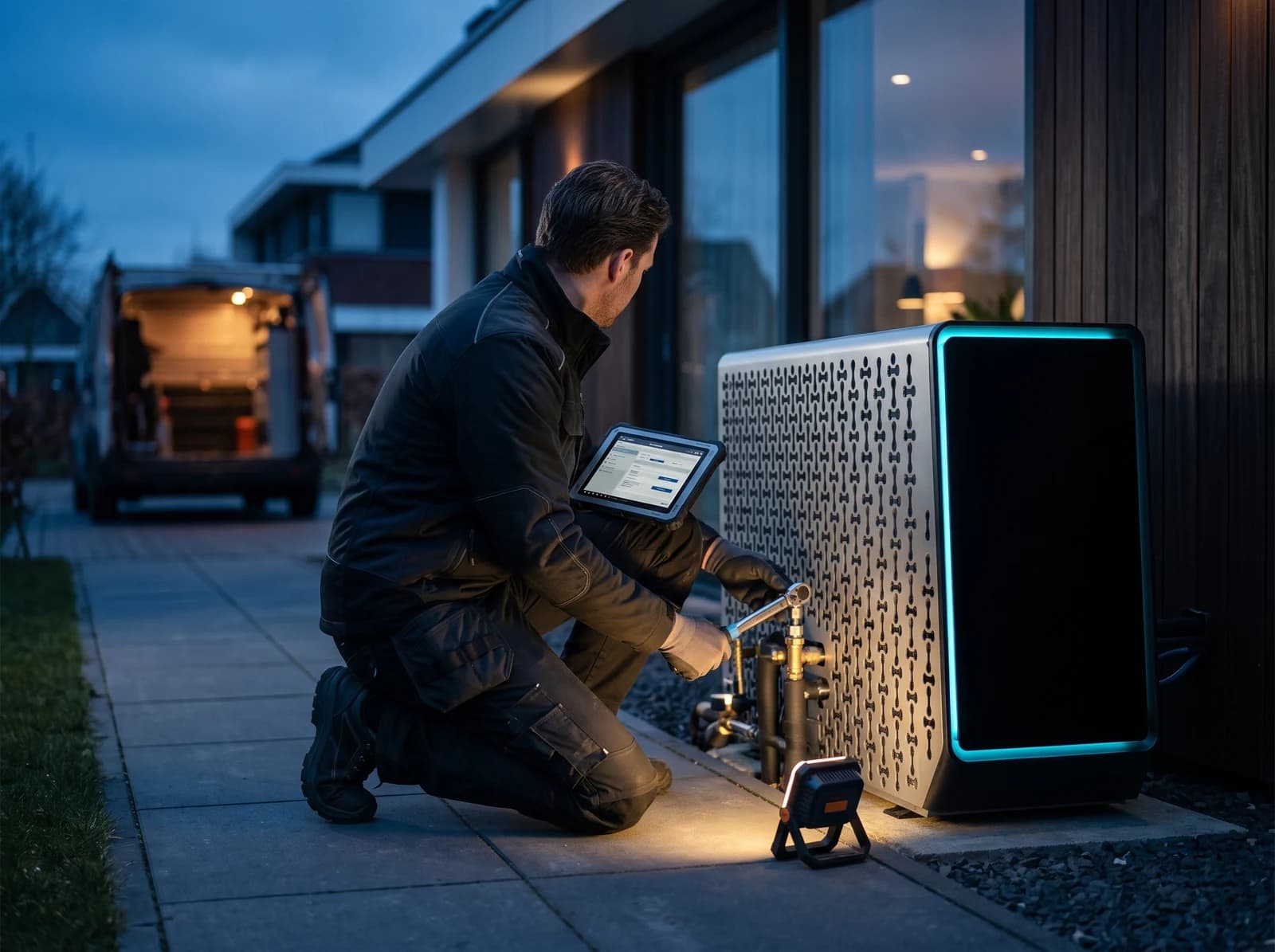 Installateur monteert de Fairland INVER X 7 bij een woning