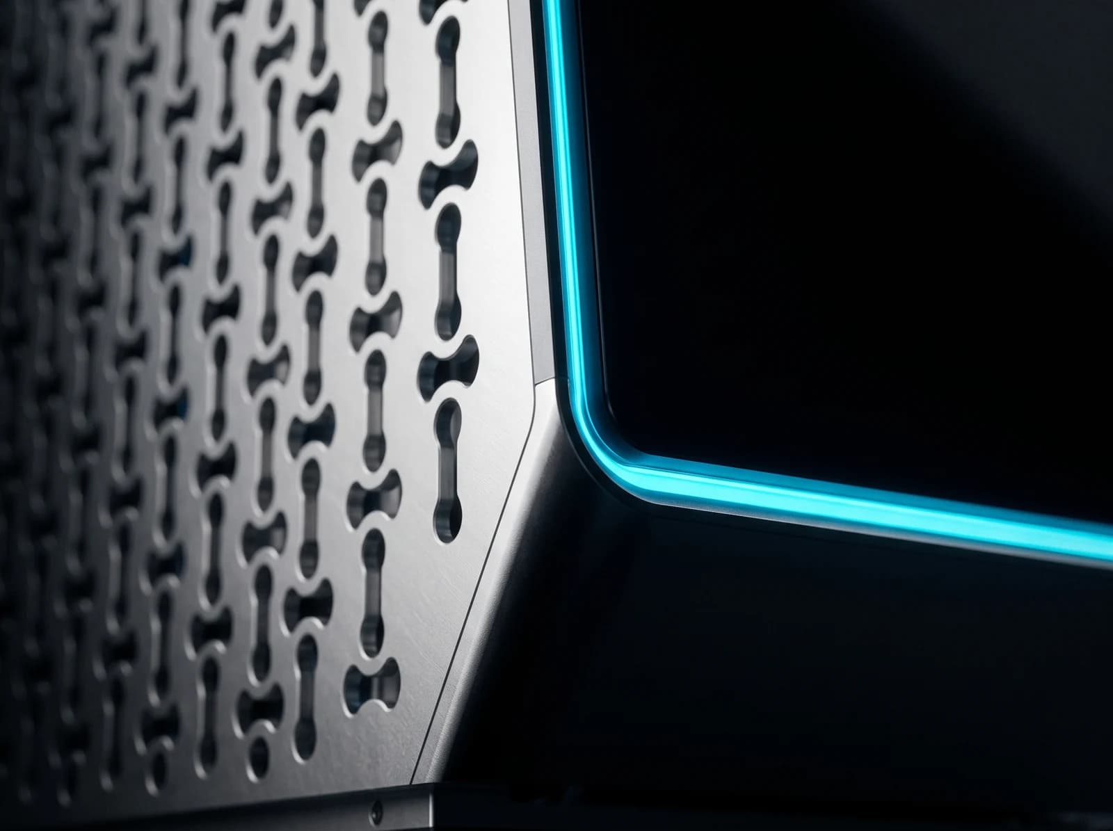 Macro van het multi-hole paneel met de cyaan LED-naad