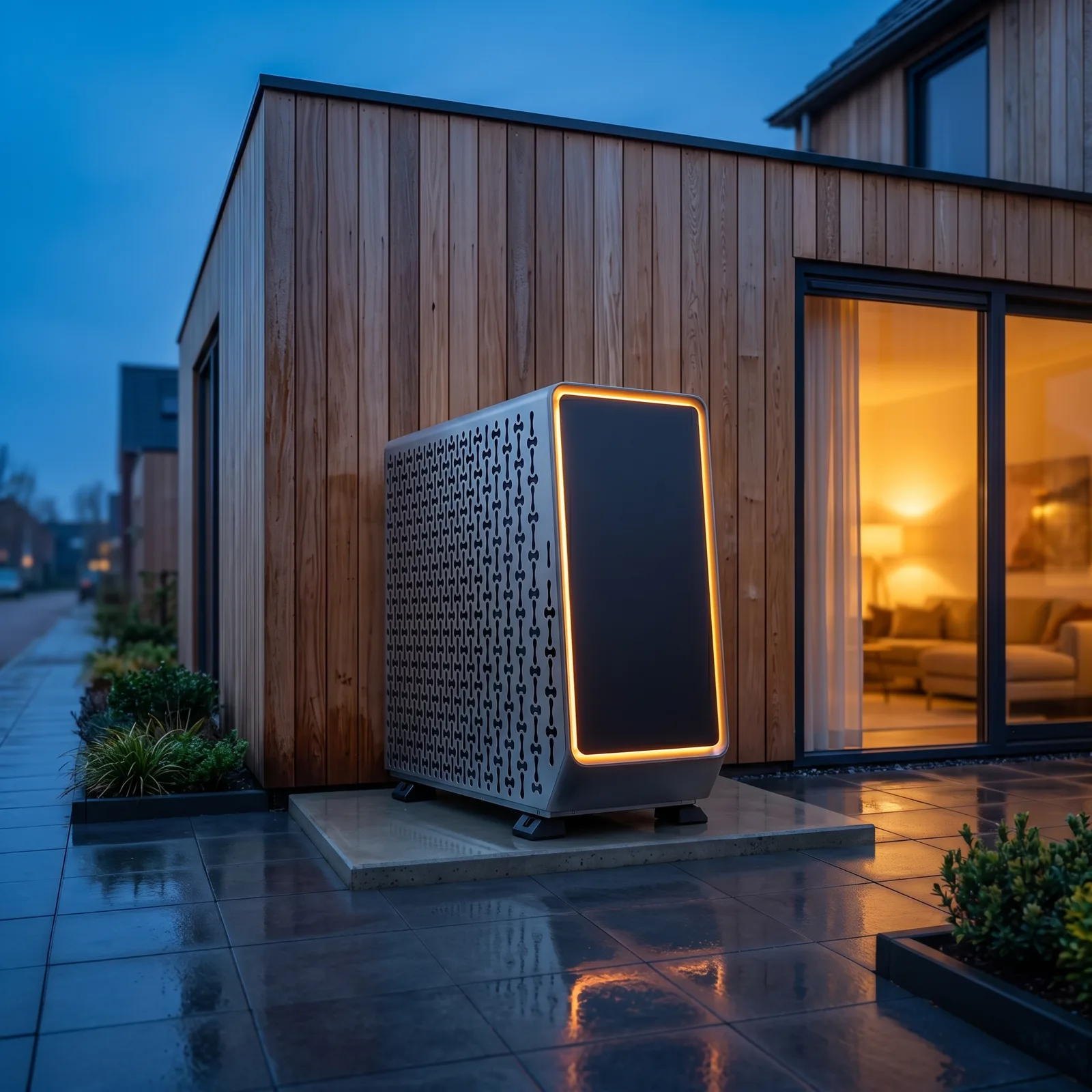 INVER X 7 bij een twee-onder-een-kapwoning in de avond